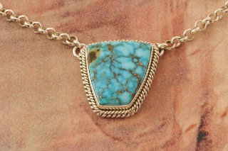 Artie Yellowhorse Genuine Kingman Turquoise Sterling Silver Necklace.